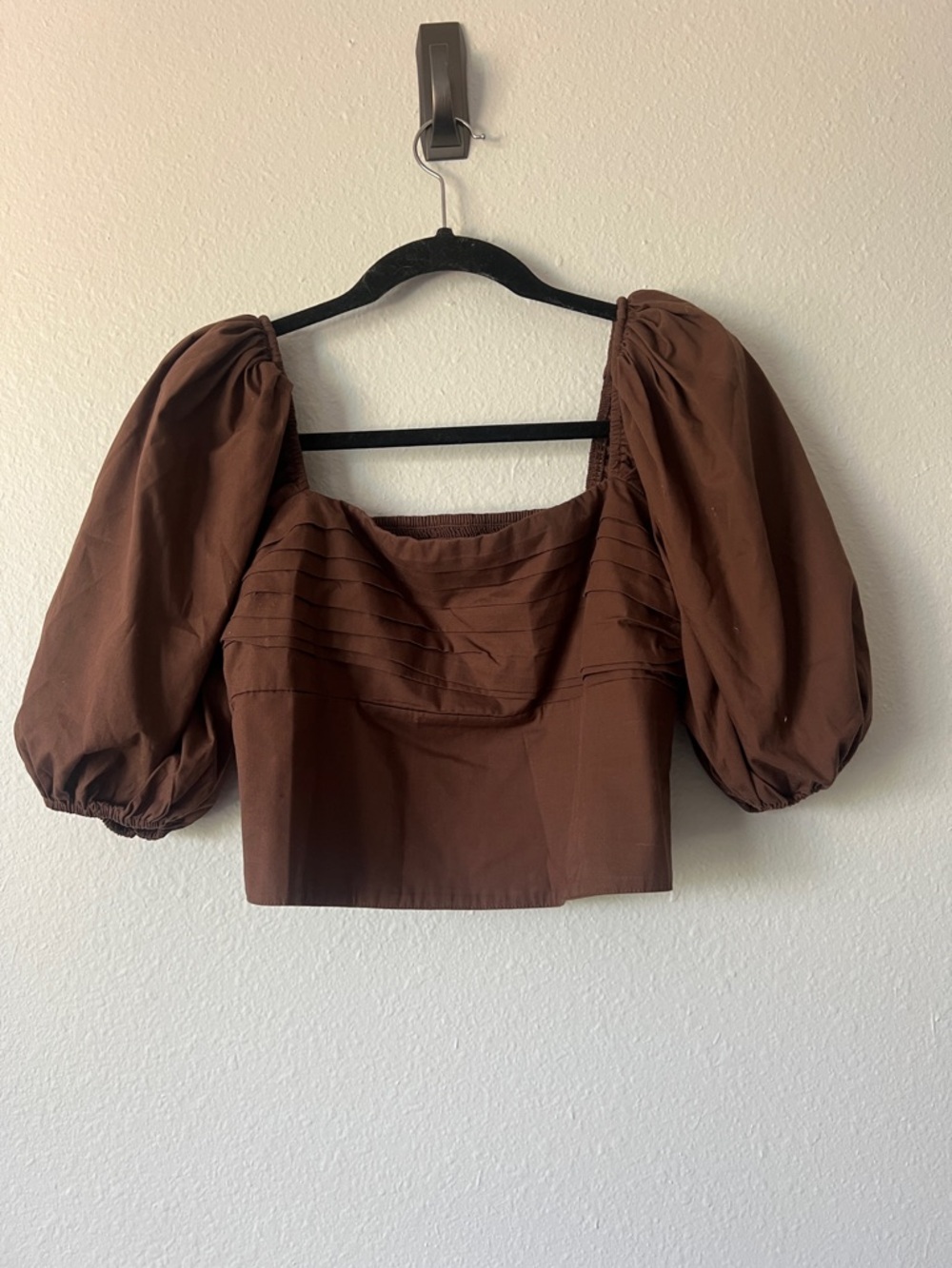 Abercrombie & Fitch Chocolate Brown Emerson Square Neck Crop Top Puff Sleeve Y2K - Picture 2 of 3